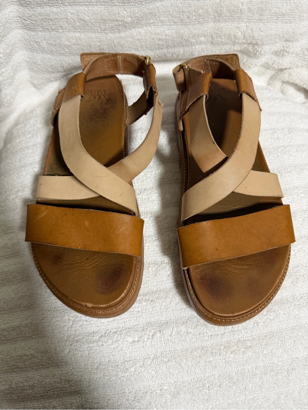 Sorel Roaming Criss Cross Leather Platform Sandal Women  Size 8
